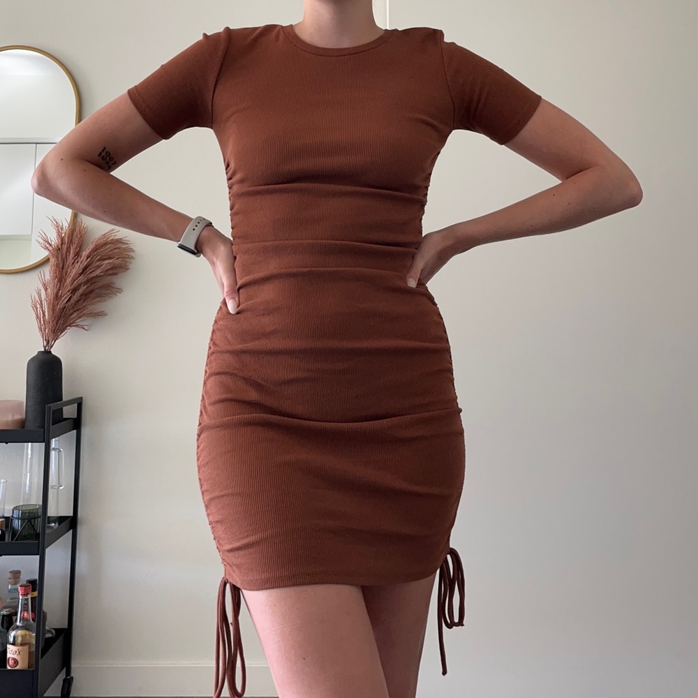 Burnt Orange Bodycon Cinch Dress